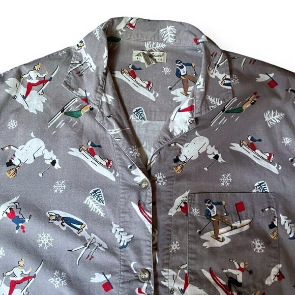 Vintage Eddie Bauer Womens Flannel Pajama Set Sz S Gray Winter Novelty Print PJs - Picture 4 of 16